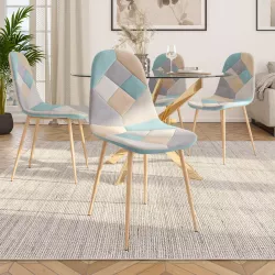 Set 4 sedie in tessuto multicolore toni freddi con gambe effetto legno - Finesse