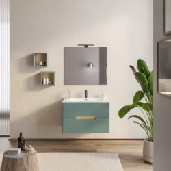 Mobile bagno sospeso 80 cm verde street e rovere biondo con specchio - Fisher