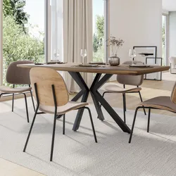 Set 4 sedie in plywood e tessuto tortora con gambe in metallo nero - Dream