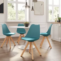 Set 4 sedie in similpelle blu petrolio gambe in legno - Marlea