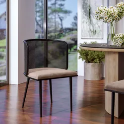 Sedia in velluto tortora chiaro con schienale in polyrattan nero - Rowan