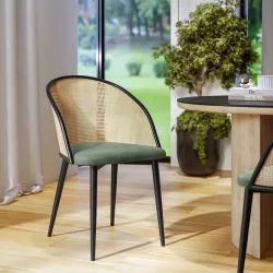 Sedia in tessuto verde con schienale in polyrattan naturale - Sloane