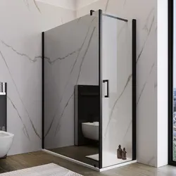 Box doccia 140X80 cm lato fisso specchiato con battente e profilo nero 200h - Artego Duo