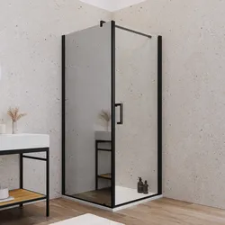 Box doccia 80X90 cm lato fisso specchiato con battente e profilo nero 200h - Artego Duo