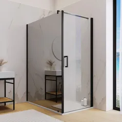 Box doccia 140X100 cm lato fisso specchiato con battente e profilo nero 200h - Artego Duo