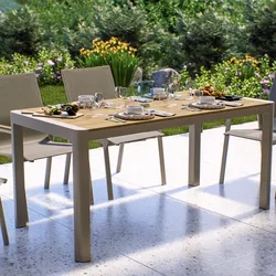 Tavolo da pranzo con top effetto legno 160x80 cm in alluminio tortora - Sinclair