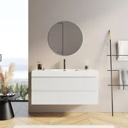 Mobile bagno 120 cm bianco opaco cannettato con lavabo e specchio - Gaia