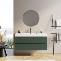 Mobile bagno 120 cm verde opaco cannettato con lavabo alto e specchio - Gaia