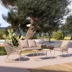 Set relax da giardino in corda beige con cuscini - Primrose