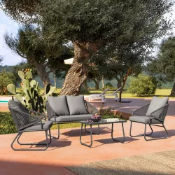 Set relax da giardino in corda grigia e cuscini - Primrose