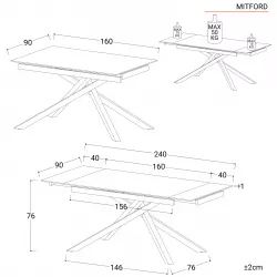 Tavolo allungabile 160-240x90 cm con top in ceramica effetto marmo