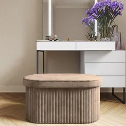 Panca contenitore 78x38 cm in velluto a coste tortora con seduta imbottita - French