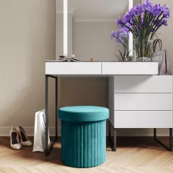 Pouf contenitore 38x38 cm in velluto a coste blu petrolio con seduta imbottita - French