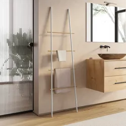 Scala porta salviette da parete 170 h cm in metallo bianco e legno di pino - Mit