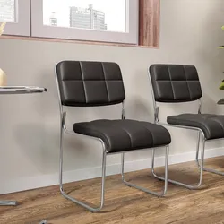 Sedia da ufficio imbottita in similpelle grigio con cuciture a contrasto e gambe a slitta cromo - Amber
