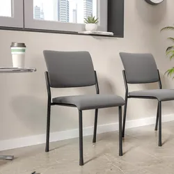 Sedia da ufficio imbottita in tessuto grigio e gambe in metallo nero - Gomez