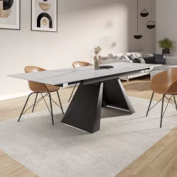 Tavolo estensibile 180-260x90 cm con top in ceramica bianco e gambe in metallo nero - Ektor