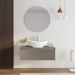 Mobile bagno sospeso portalavabo 100 cm in legno bronzo con lavabo e specchio - Plain