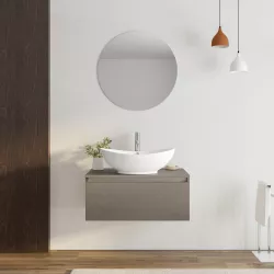 Mobile bagno sospeso portalavabo 80 cm in legno bronzo con lavabo e specchio - Plain