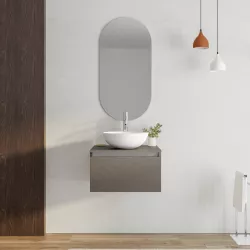 Mobile bagno sospeso portalavabo 60 cm in legno bronzo con lavabo e specchio - Plain