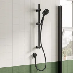 Saliscendi con doccino tondo multigetto e flessibile con presa d' acqua nero opaco - Acq+