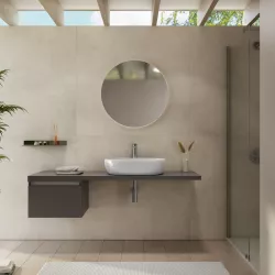 Mensolone bagno 160 cm con cassetto sospeso 50 cm in legno grigio ombra - Plain