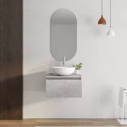 Mobile bagno sospeso portalavabo 60 cm in legno grigio pietra opaco con lavabo e specchio - Plain