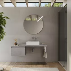 Mensolone bagno 100 cm con cassetto sospeso 50 cm in legno grigio pietra opaco - Plain