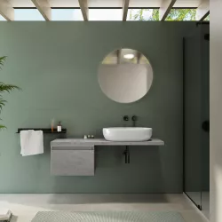 Mensolone bagno 120 cm con cassetto sospeso 50 cm in legno grigio pietra opaco - Plain