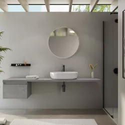 Mensolone bagno 200 cm con cassetto sospeso 50 cm in legno grigio pietra opaco - Plain