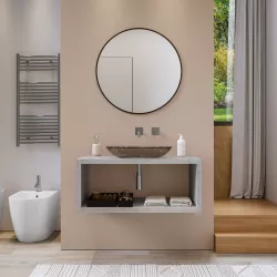 Mensolone bagno sospeso 100 cm con vano a giorno in legno grigio pietra opaco - Plain