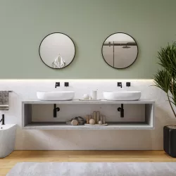 Mensolone bagno sospeso 190 cm con vano a giorno in legno grigio pietra opaco - Plain