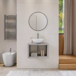 Mensolone bagno sospeso 70 cm con vano a giorno in legno grigio pietra opaco - Plain