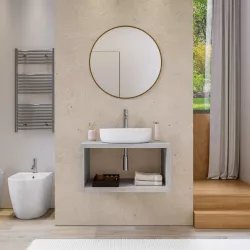 Mensolone bagno sospeso 80 cm con vano a giorno in legno grigio pietra opaco - Plain