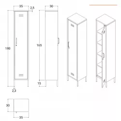 Colonna 35x180h cm in metallo avorio con serratura e asta appendiabiti -  Roger