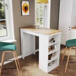 Penisola cucina 117x54 cm in legno bianco con top rovere e vani laterali - Sizar