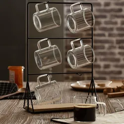 Set 6 tazzine in vetro 10 cl con supporto 30h cm in metallo nero