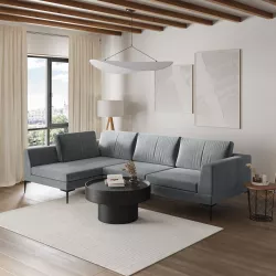 Divano angolare 3 posti in tessuto grigio effetto maglia con chaise longue sinistra - Renesmee