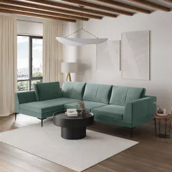 Divano angolare 3 posti in tessuto verde salvia effetto maglia con chaise longue sinistra - Renesmee