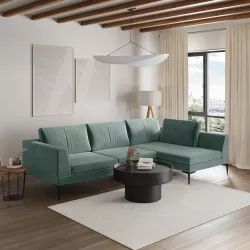 Divano angolare 3 posti in tessuto verde salvia effetto maglia con chaise longue destra - Renesmee