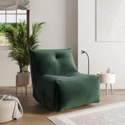 Poltrona reclinabile in tessuto verde con supporto per smartphone e tablet - Meadow