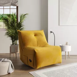 Poltrona reclinabile in tessuto giallo con supporto per smartphone e tablet - Meadow