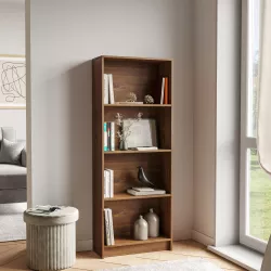 Libreria 58x150h cm in legno rovere noce con 4 ripiani - Power