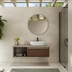 Mobile bagno sospeso 130 cm argilla con cassettone rovere deciso e specchio - Balik