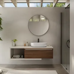 Mobile bagno sospeso 140 cm rovere bianco con cassettone rovere deciso e specchio - Balik