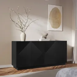 Madia 175x80h cm con 4 ante soft close nero opaco cannettato - Ayla