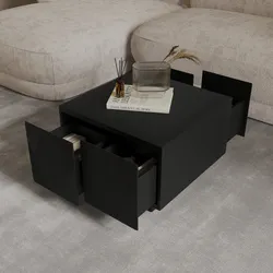 Tavolino 60x40h cm con 4 cassetti soft close nero opaco cannettato - Ayla