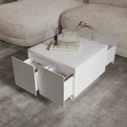 Tavolino 60x40h cm con 4 cassetti soft close bianco opaco cannettato - Ayla