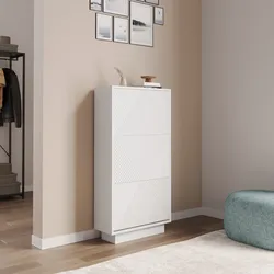 Scarpiera 60x117h cm con 3 ante a ribalta bianco opaco cannettato - Ayla