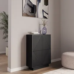 Scarpiera 60x81h cm con 2 ante a ribalta nero opaco cannettato - Ayla